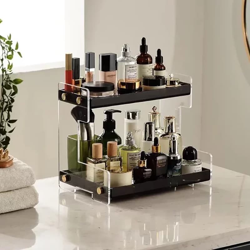 Two‑tier acrylic cosmetic skincare counter display organizer