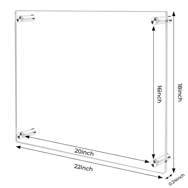 16x20 inch inner size acrylic photo frame - outer dimensions 22x18 inch, 0.24 inch thick clear acrylic, modern decor for home/office