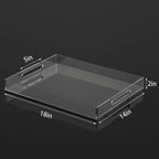 18" x 14" x 2" clear acrylic rectangular tray with 5" cutout handles, large organizer