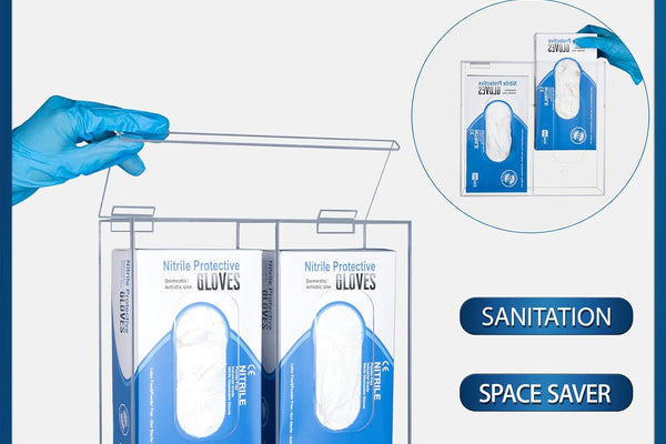 2-Compartment Acrylic Glove Dispenser - Wall Mountable & Countertop PPE Organizer for Medical Offices, Labs & Schools