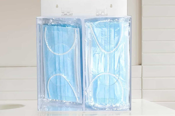 2-Compartment Acrylic Face Mask Dispenser - Wall Mountable & Countertop PPE Organizer
