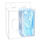 2-compartment clear acrylic dispenser holding face masks and PPE supplies