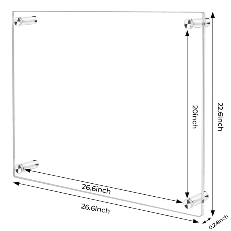 20x26.6 inch inner size acrylic photo frame - outer dimensions 26.6x22.6 inch, 0.24 inch acrylic, sturdy metal fasteners for long-lasting use