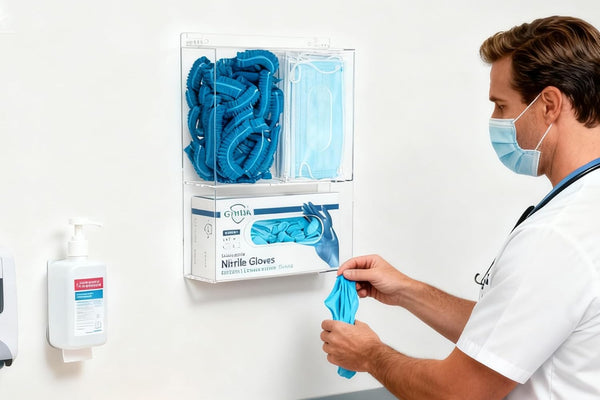 3-Compartment Acrylic Glove Dispenser - Wall Mountable & Countertop, Clear Acrylic Glove Holder for Medical Offices, Labs, Clinics & Healthcare Settings