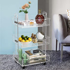 3-Tier Clear Acrylic Rolling Storage Cart – Mobile Organizer with Lockable Casters, Anti-Fall Baffles & Multi-Purpose Design