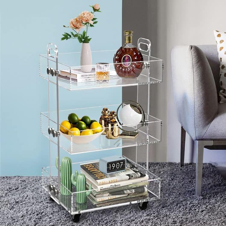 3-Tier Clear Acrylic Rolling Storage Cart – Mobile Organizer with Lockable Casters, Anti-Fall Baffles & Multi-Purpose Design