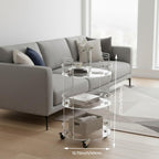 Dimension diagram of the 3-tier acrylic rolling cart: 15.75 inches (40cm) in diameter and 27.5 inches (70cm) in height