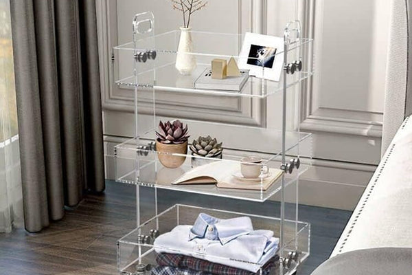 3-Tier Clear Acrylic Rolling Storage Cart – Mobile Organizer with Lockable Casters, Anti-Fall Baffles & Multi-Purpose Design