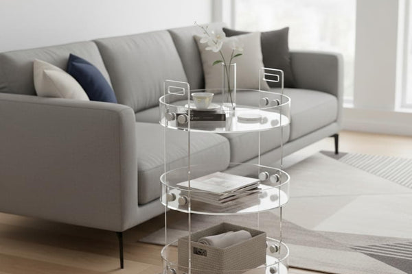 3-Tier Clear Acrylic Rolling Bar Cart | Modern Serving Cart for Living Room & Home Bar