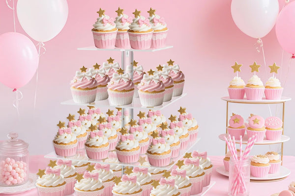 4-Tier Clear Acrylic Cupcake Stand - Holds 52 Mini Cupcakes | Dessert Display Tower for Weddings, Birthdays & Parties