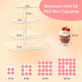 4-tier square clear acrylic cupcake stand with 4.7 inch tier spacing, dimensions 6/8/10/12 inches, holds up to 52 mini cupcakes