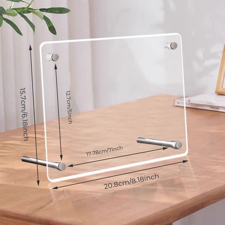 7 Inch Acrylic Certificate Frame Dimensions: 20.8cm (8.18inch) x 15.7cm (6.18inch) (inner page: 17.78cm x 12.7cm) - dual-orientation (horizontal/vertical) display