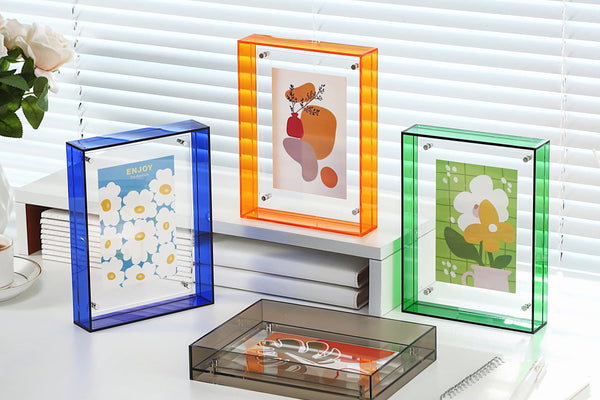Clear Colorful Acrylic Floating Frame | Tabletop & Wall Mount Display | For Posters, Photos & Art Prints