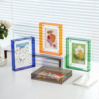 Colorful Acrylic Floating Photo Frames (Blue, Orange, Green) - Tabletop Display for Photos & Artworks