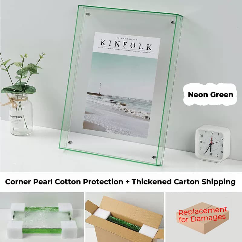 Neon Green Acrylic Floating Photo Frame - Vibrant Desktop Decor