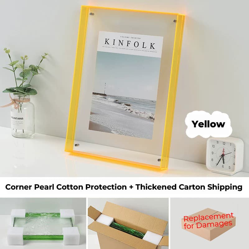 Yellow Acrylic Floating Photo Frame - Bright Desktop Display