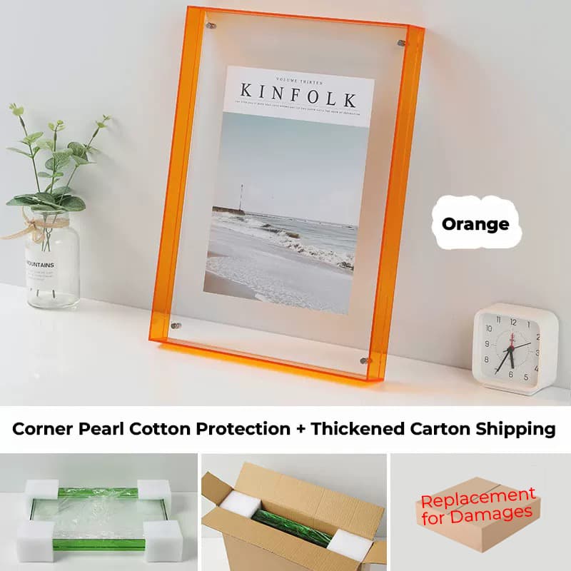 Orange Acrylic Floating Photo Frame - Warm Tone Desktop Decor