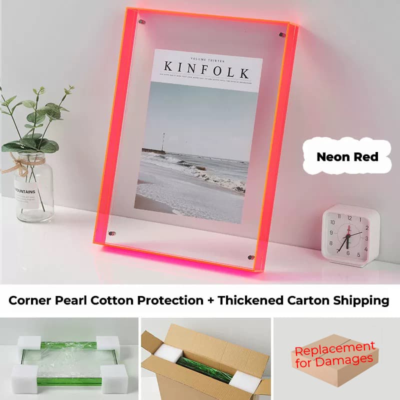 Neon Red Acrylic Floating Photo Frame - Vibrant Desktop Decor