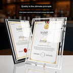 A4-size clear acrylic certificate frame with durable nut fasteners, boasting an 8mm thick base and a fully transparent design to highlight your certificates and awards