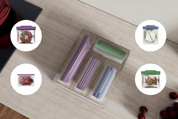 4-Compartment Acrylic Ziplock Bag Organizer - Drawer & Wall Mountable | Kitchen Storage for Gallon, Sandwich, Snack & Quart Bags