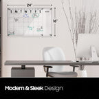 24×16 inch acrylic wall calendar with labeled dimensions, featuring modern sleek design