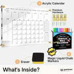 What's inside the acrylic calendar set: board, gold hardware, markers, and eraser