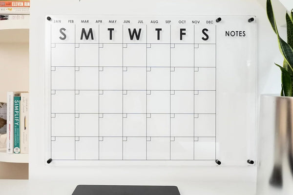 Ultra-Clear Acrylic Wall Calendar (24×16 Inches) – Reusable Dry-Erase Monthly Planner with Liquid Chalk Markers & Premium Black Hardware