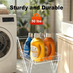 2-tier acrylic cart demonstrating 50 lbs load capacity with laundry detergent bottles