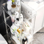4-tier acrylic rolling cart organizing toiletries in a modern bathroom