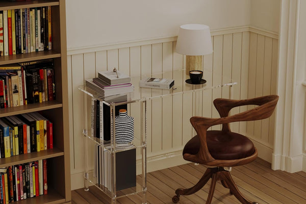 Modern Clear Acrylic Desk with Storage Shelves – Sleek Home Office Workstation for Minimalist Decor