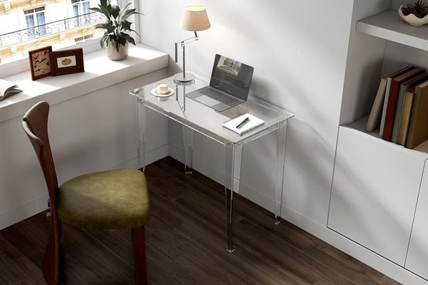 Minimalist Clear Acrylic Desk – Sleek Modern Home Office Workstation for Small Spaces & Contemporary Decor