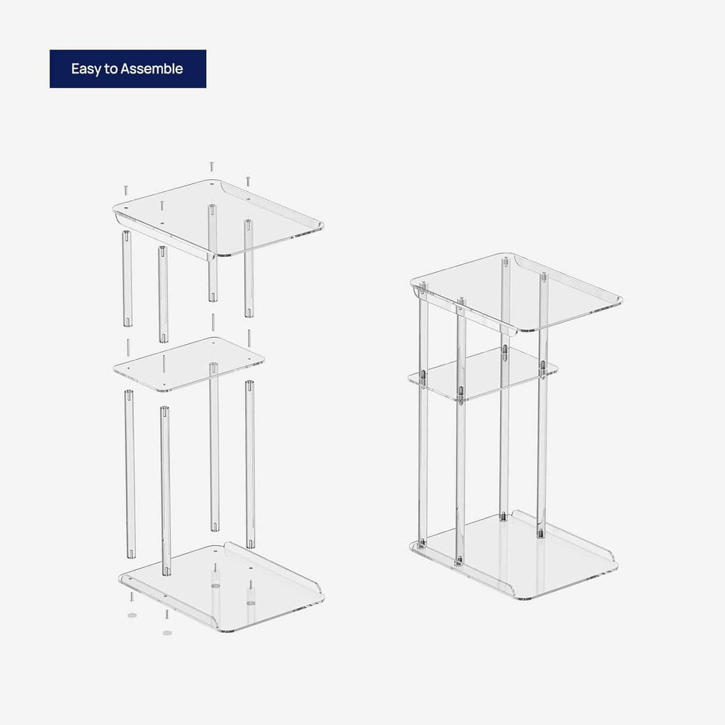 Easy assembly demonstration of a 3-tier acrylic end table, showing its detachable modular structure