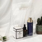 Clear acrylic handheld box used for storing skincare and cosmetic products