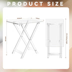 Dimension diagram of the acrylic foldable table: 18.61" x 12" x 20.4" when open, 27" tall when folded for storage
