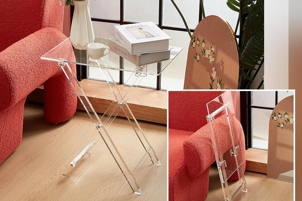Clear Acrylic Foldable Side Table | Portable Transparent Folding Table for Living Room & Entertaining