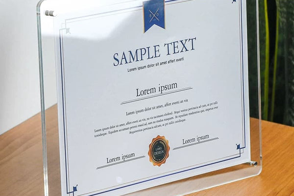 High-Transparency Acrylic Certificate Frame - Rounded/Right Angle, Dual-Orientation (Tabletop/Wall-Mount) for Licenses & Certificates