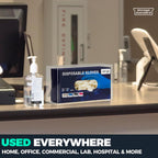 Acrylic glove dispenser on a reception countertop, showcasing use in office and commercial settings