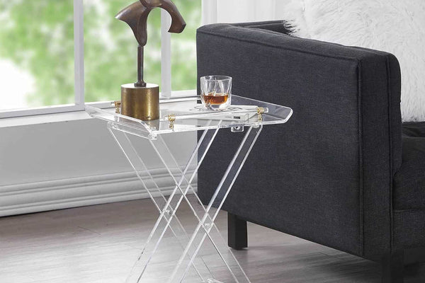Clear Acrylic Foldable Side Table with Gold Accents | Elegant Portable Serving Table