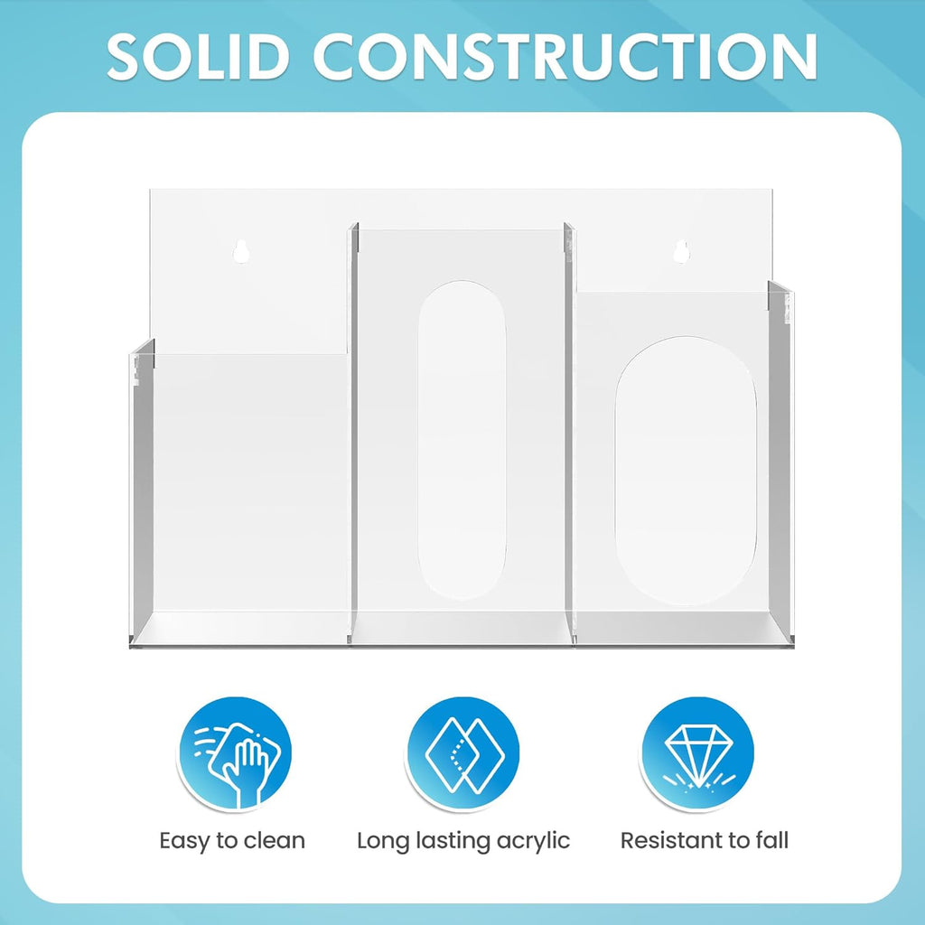 Close-up of solid acrylic hygiene station with features: easy to clean, long-lasting, shatter-resistant