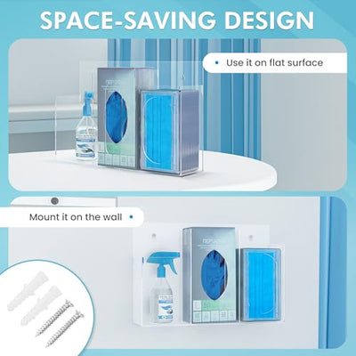 3-Compartment Acrylic Hygiene Station - Wall Mountable Hand Sanitizer, Glove & Mask Dispenser