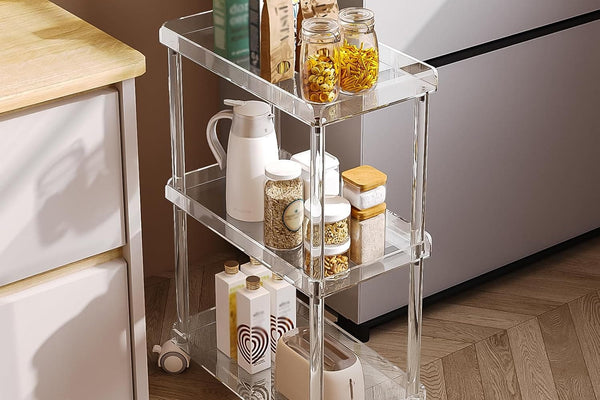 3-Tier Slim Acrylic Rolling Storage Cart | Transparent Mobile Organizer for Home
