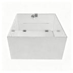 Open acrylic locked card box, engraved floral butterfly design, metal hinges, interior view of suggestion donation box
