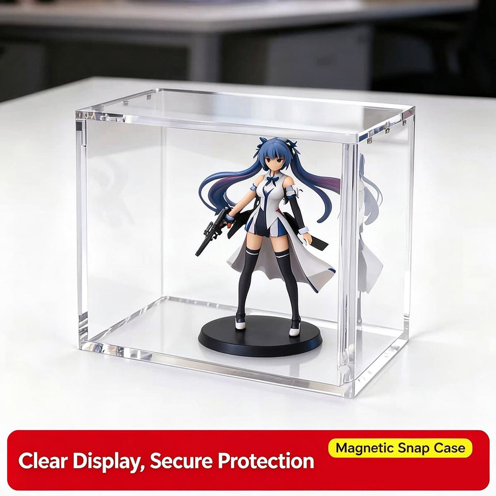 Magnetic snap acrylic display box for anime figure, clear display and dust protection