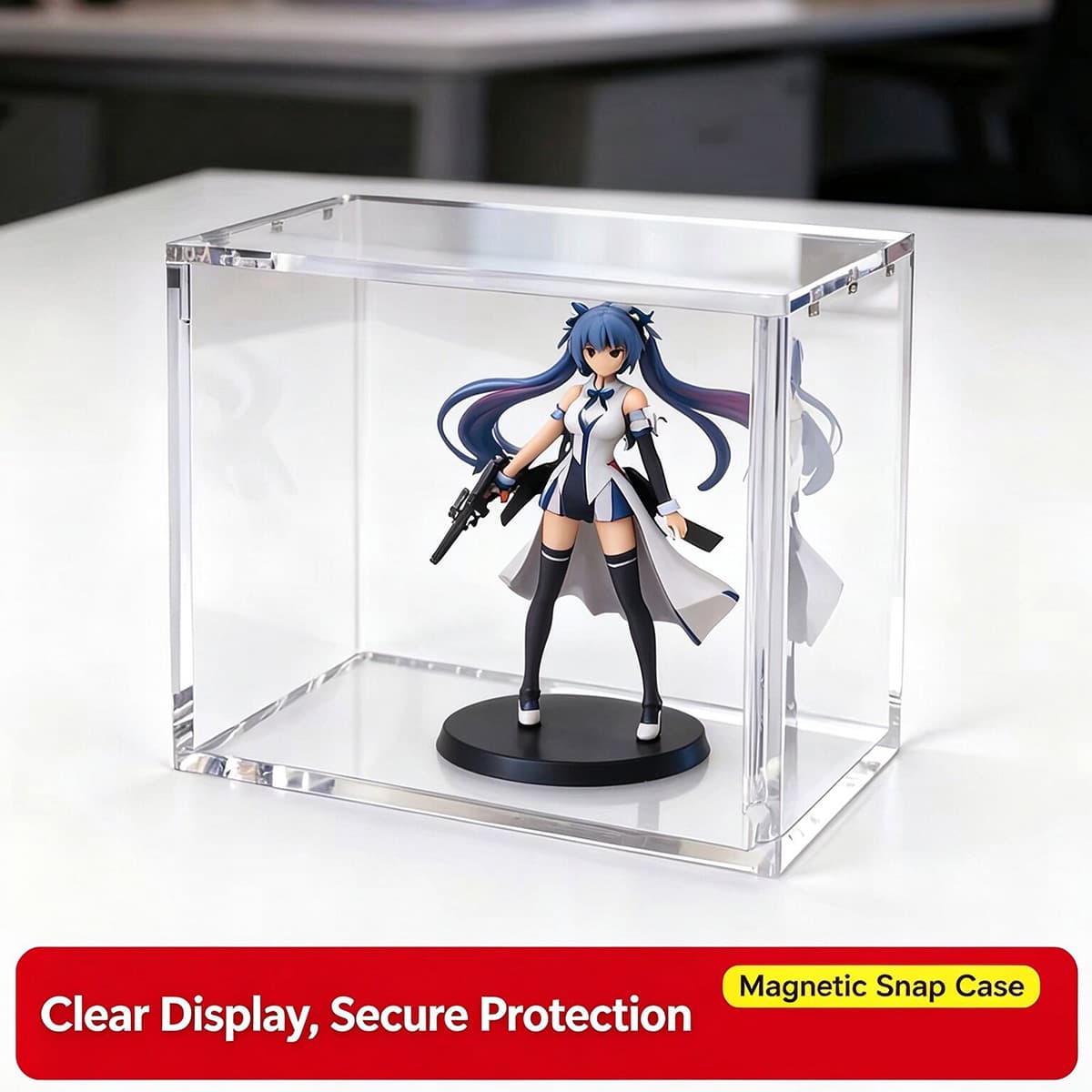 Magnetic snap acrylic display box for anime figure, clear display and dust protection