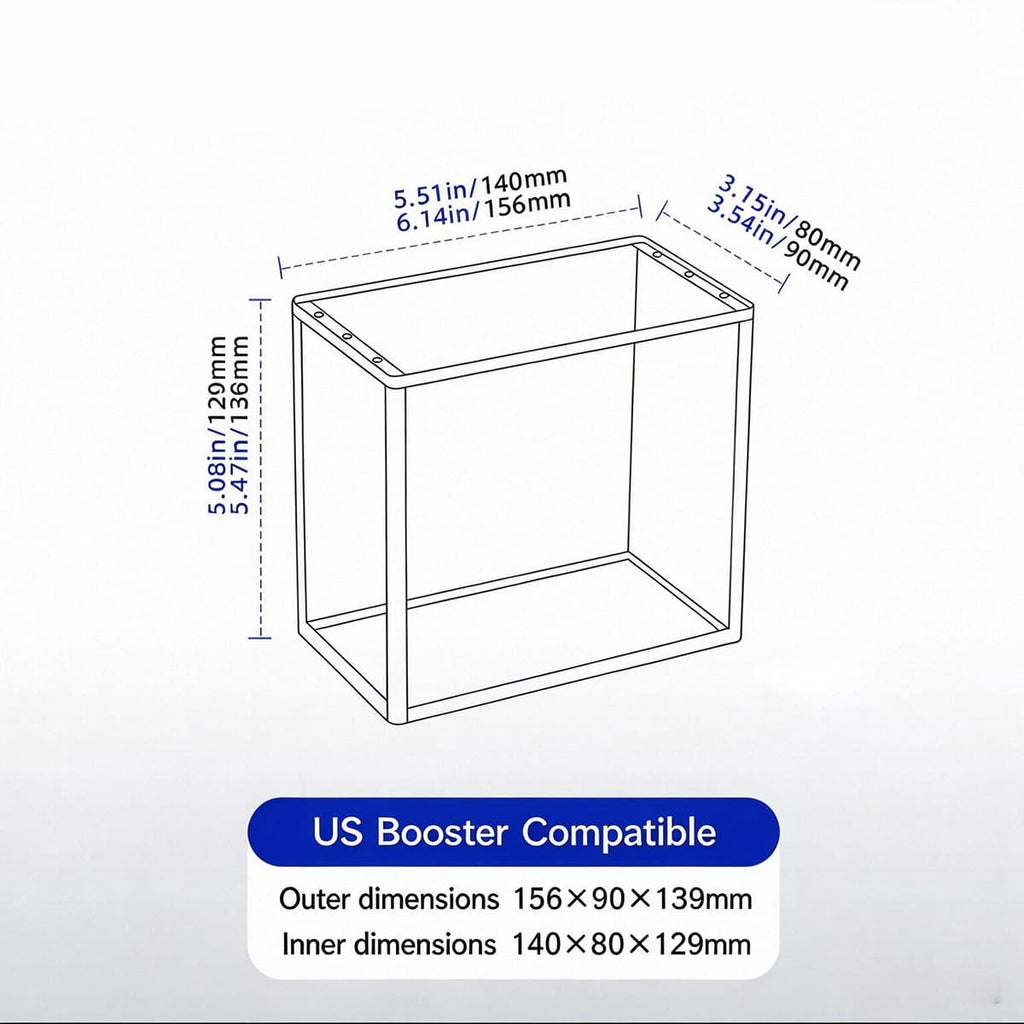 Acrylic magnetic display box dimension diagram, compatible with US Booster, inner and outer size marked