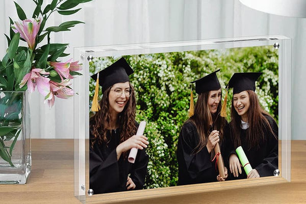 Clear Acrylic Magnetic Photo Frame - Double Sided Tabletop Picture Frame for Home & Office Decor