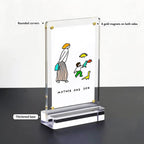 Acrylic magnetic photo frame with illustrated art card, rounded corners, thickened base, 8 gold magnets on both sides