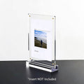Vertical acrylic magnetic photo frame, single desktop display holder with photo insert, gold magnetic screws