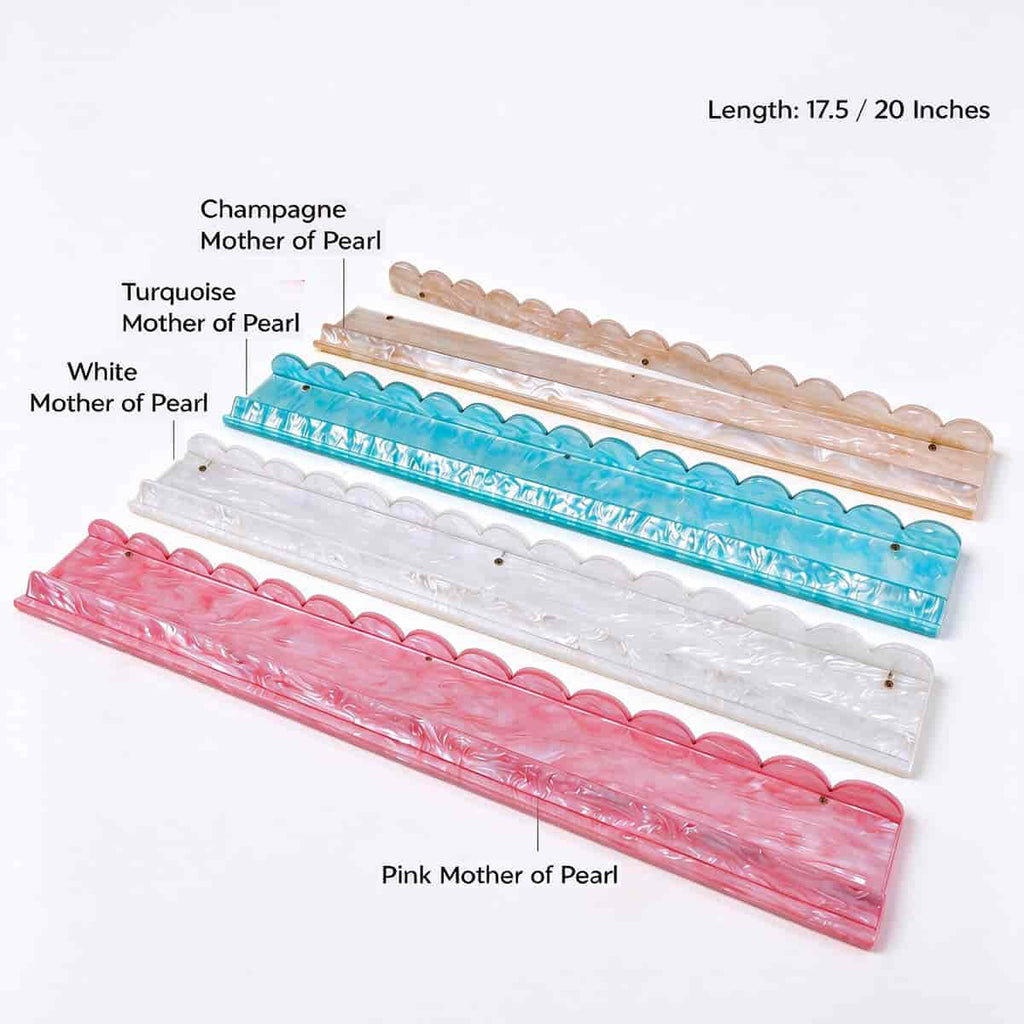 Mother of pearl acrylic mahjong rack set, 17.5in & 20in scalloped mahjong tile holder in 4 pearl colors