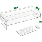 Acrylic monitor stand size specs: 20"L × 7.8"W × 5.5"H, dual-layer design for storage